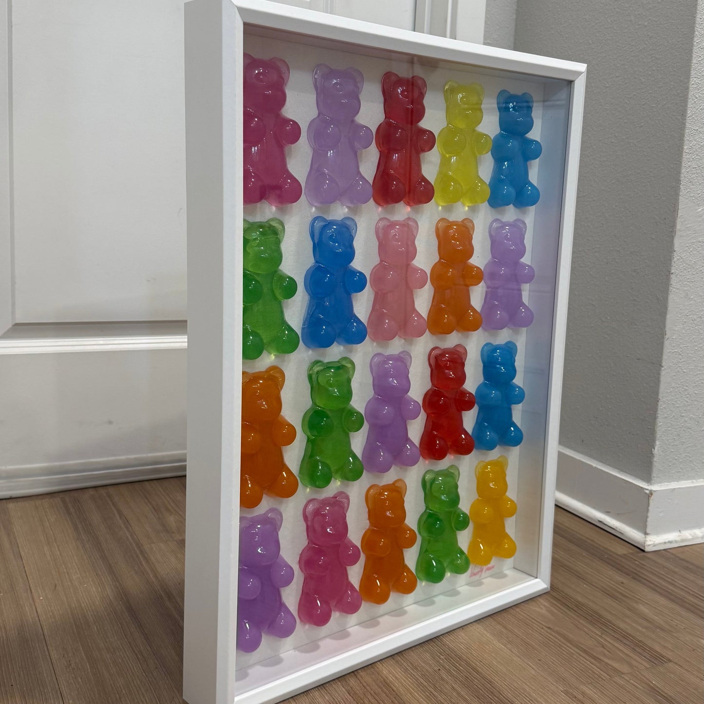 The Rainbow Gummy Bear Art Work | Glass Shadow Box | Resin Art | by Waverly Vienna