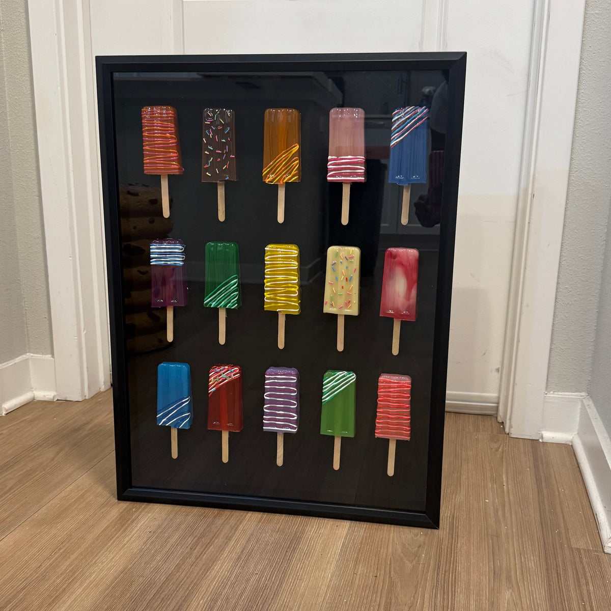 The Rainbow Popsicle Art Work | Glass Shadow Box | Resin Art | by Waverly Vienna