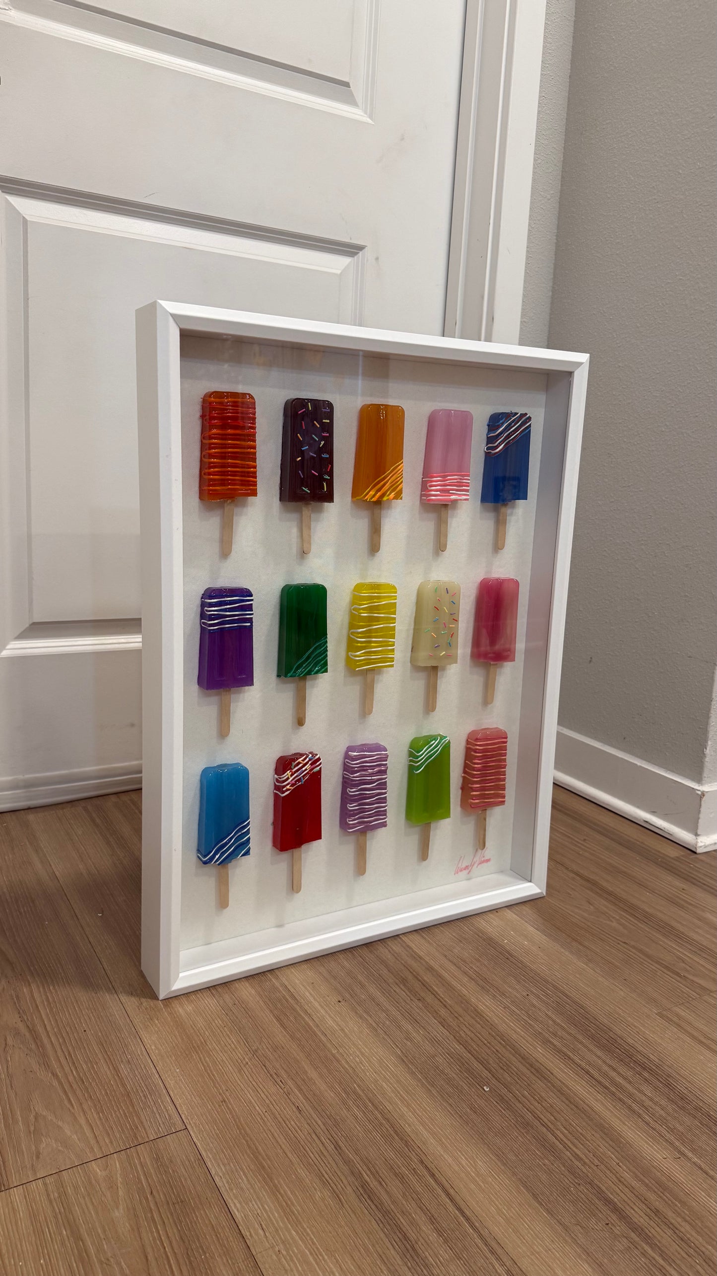 The Rainbow Popsicle Art Work | Glass Shadow Box | Resin Art | by Waverly Vienna