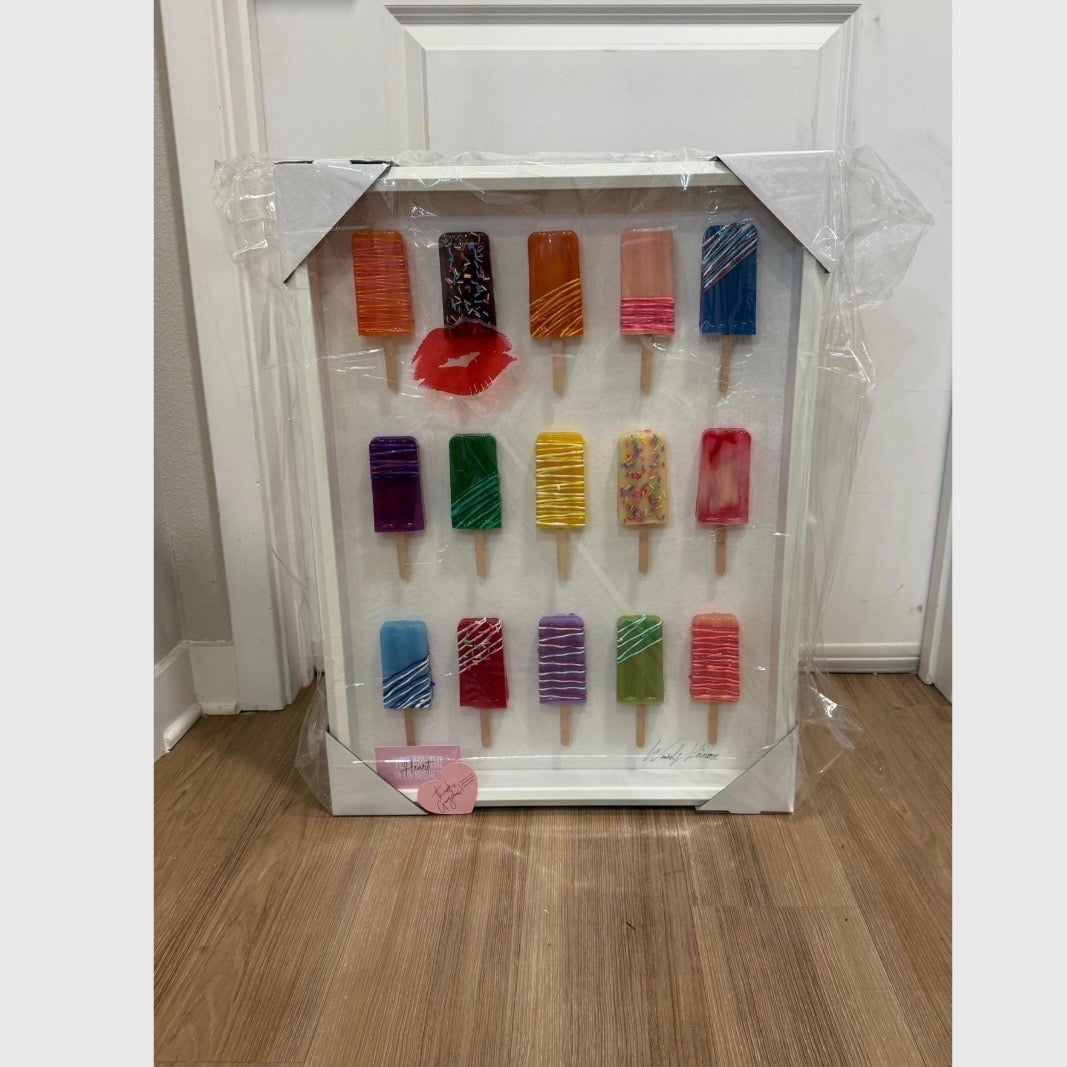 Rainbow Popsicle Art Work | Glass Framed | Resin Art | by Waverly Vienna