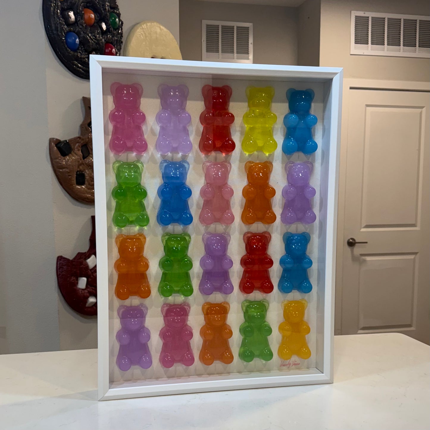 The Rainbow Gummy Bear Art Work | Glass Shadow Box | Resin Art | by Waverly Vienna