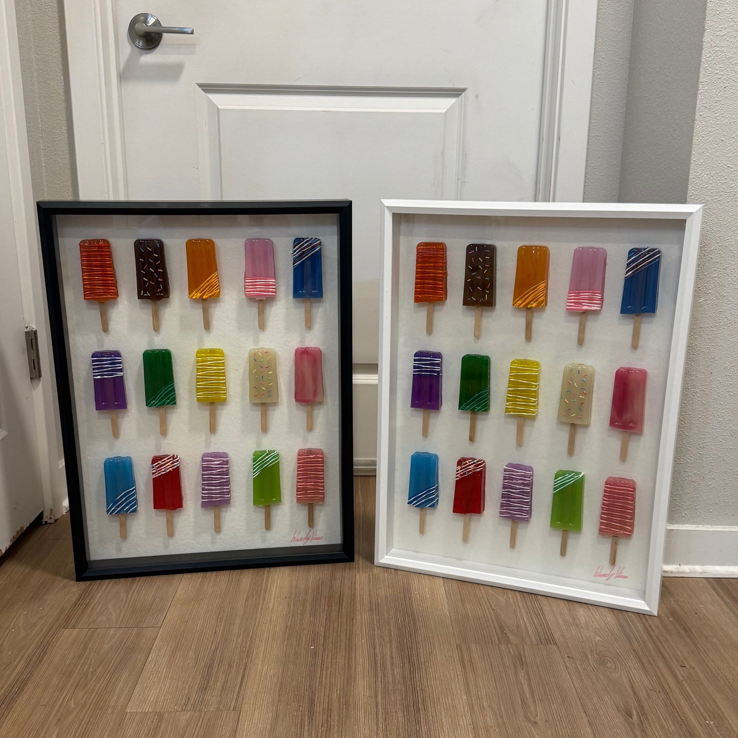 The Rainbow Popsicle Art Work | Glass Shadow Box | Resin Art | by Waverly Vienna