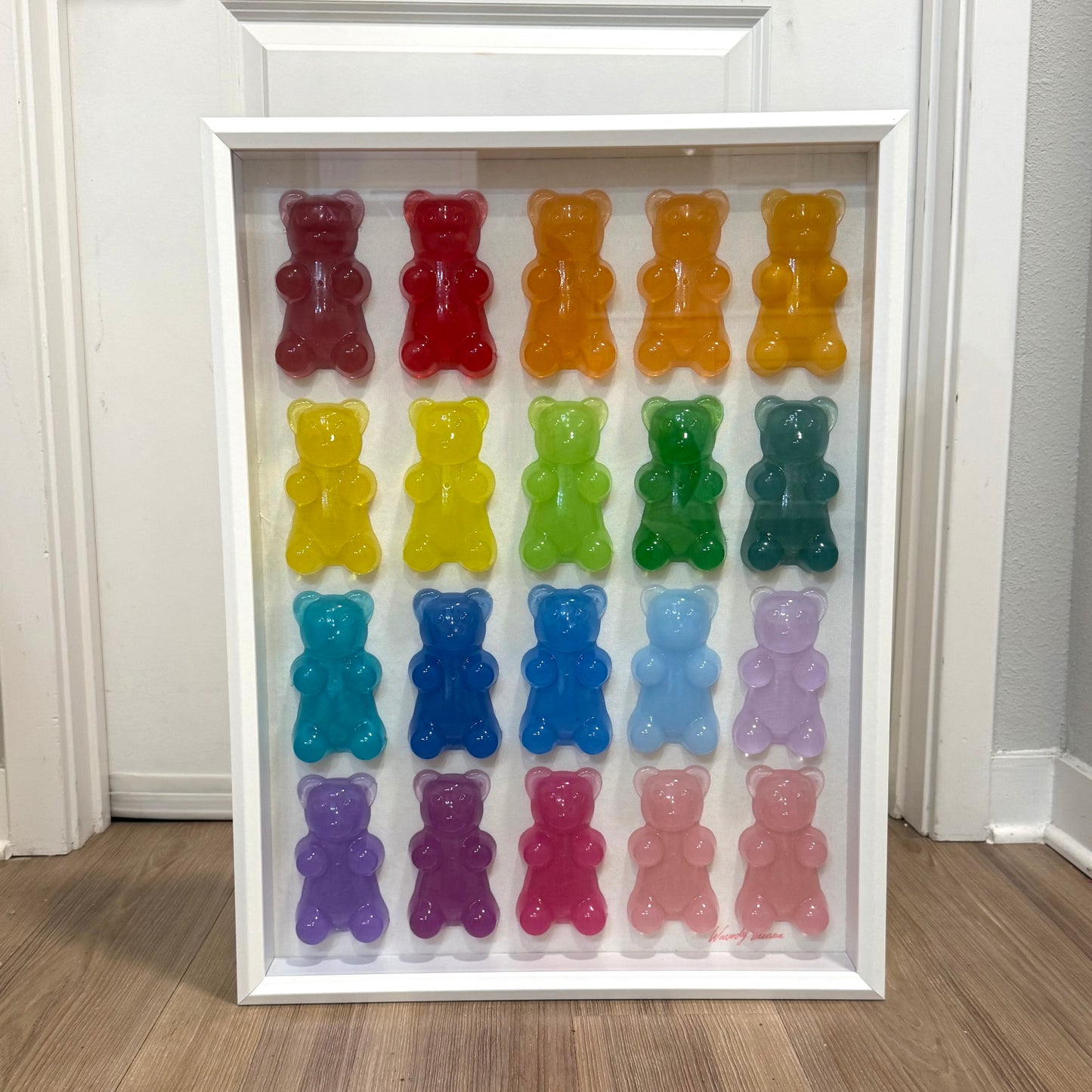 The Rainbow Gummy Bear Art Work | Glass Shadow Box | Resin Art | by Waverly Vienna