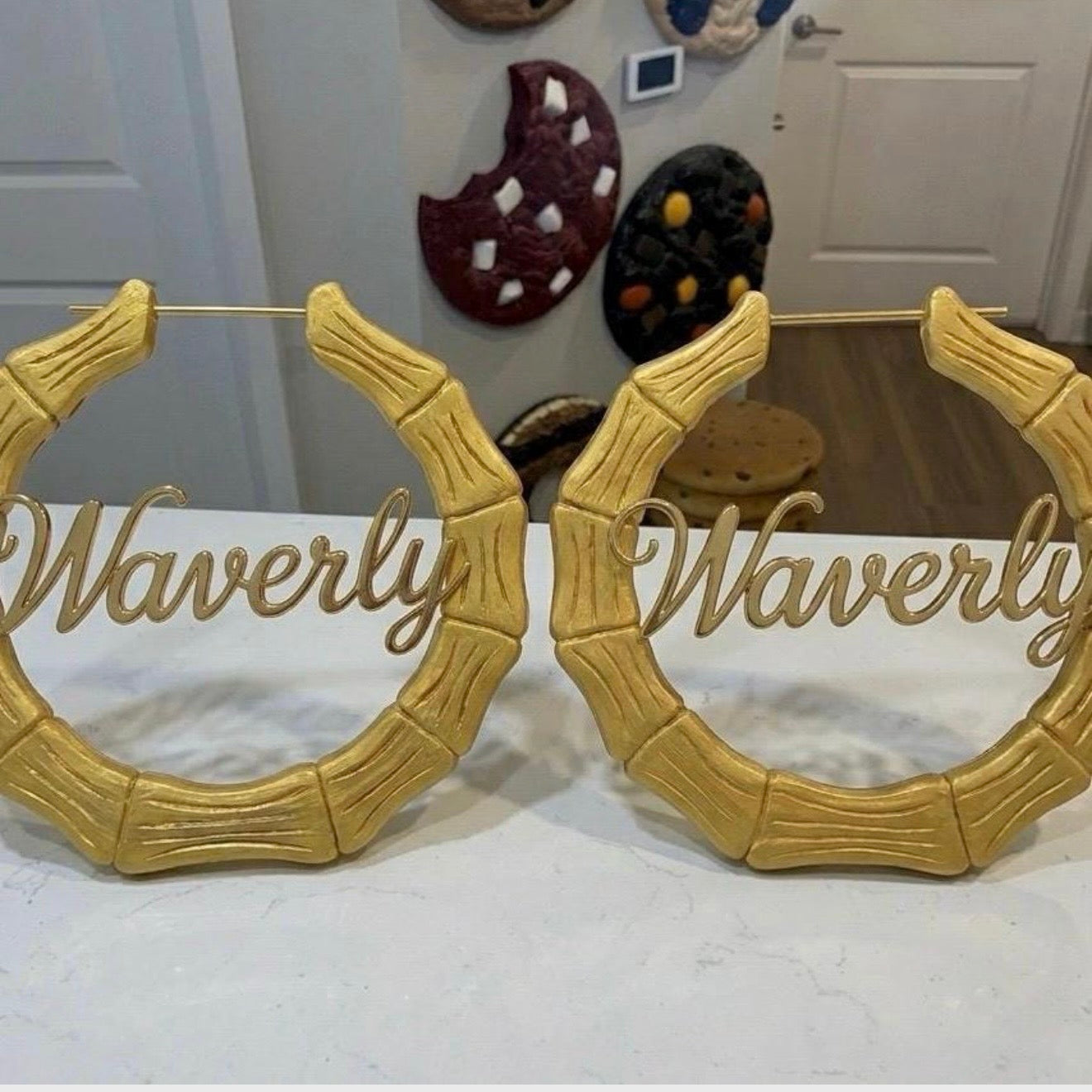 Giant Gold Bamboo Name Earrings Prop | 18" | Wall Decor | 90s inspired | Customizable with or without name | by Waverly Vienna