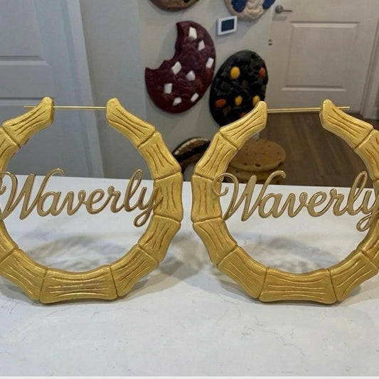Giant Gold Bamboo Name Earrings Prop | 18" | Wall Decor | 90s inspired | Customizable with or without name | by Waverly Vienna