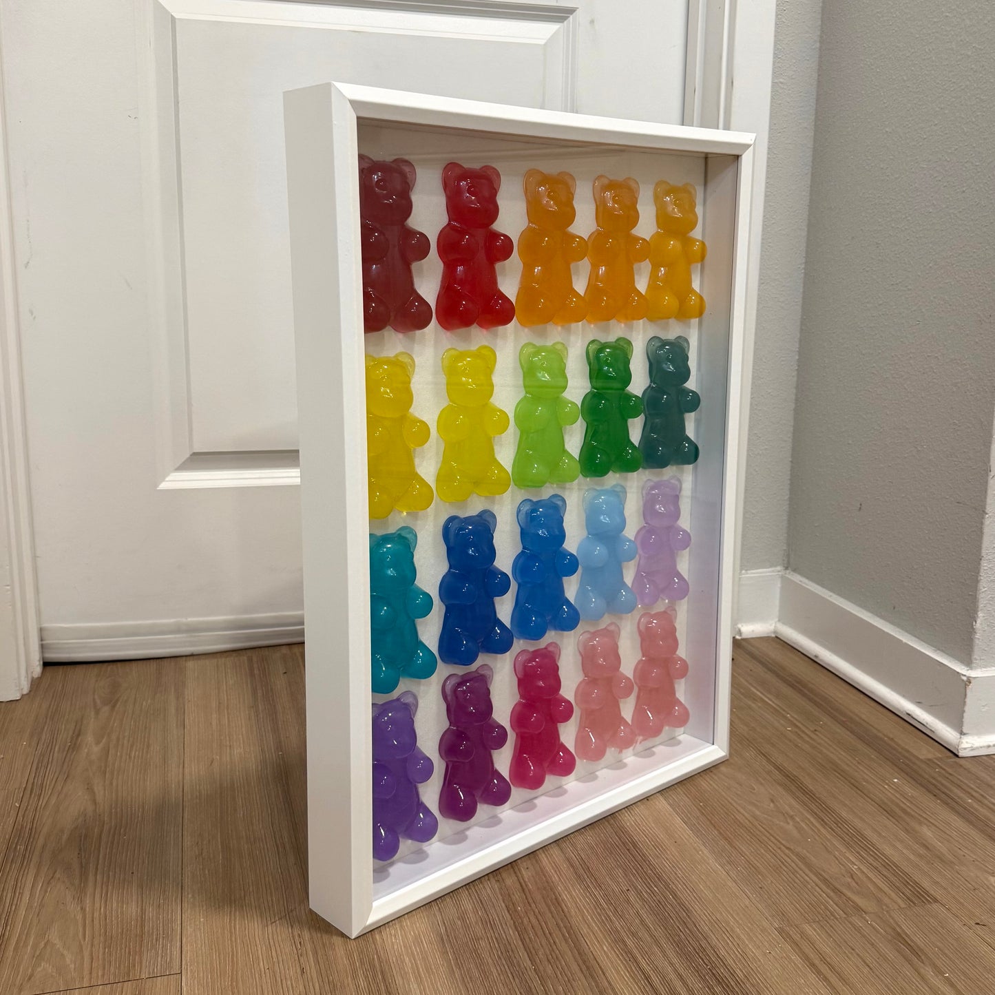 The Rainbow Gummy Bear Art Work | Glass Shadow Box | Resin Art | by Waverly Vienna