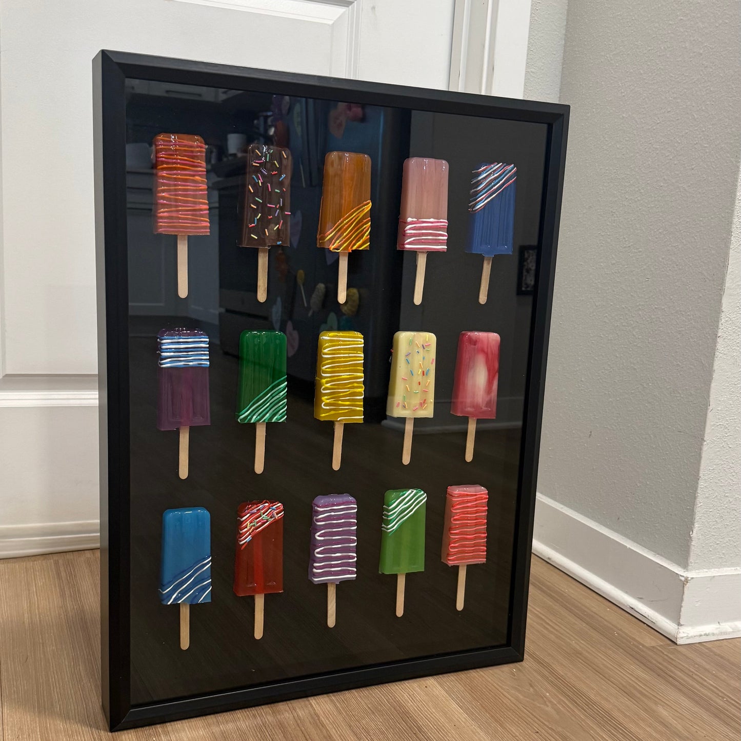 The Rainbow Popsicle Art Work | Glass Shadow Box | Resin Art | by Waverly Vienna