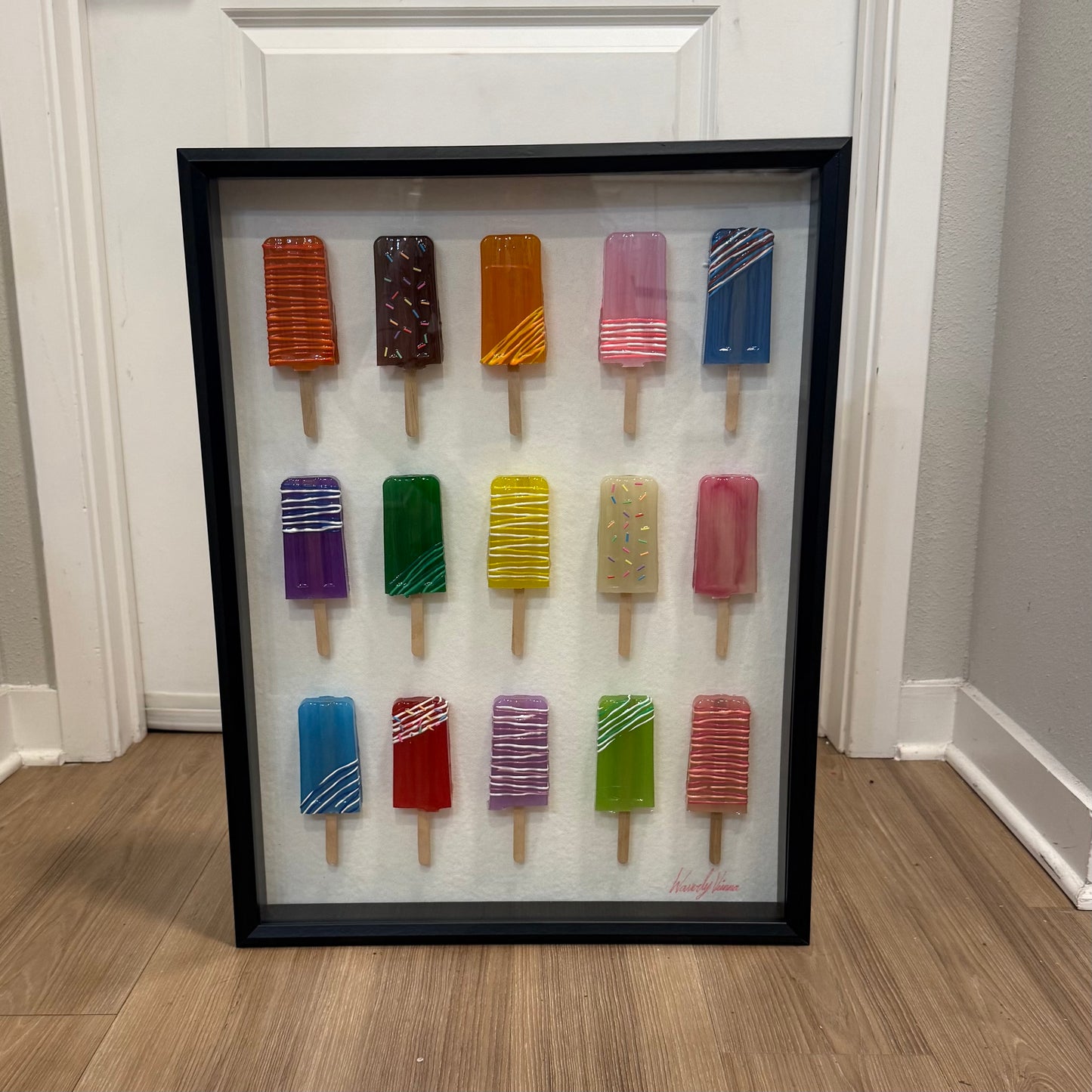 The Rainbow Popsicle Art Work | Glass Shadow Box | Resin Art | by Waverly Vienna