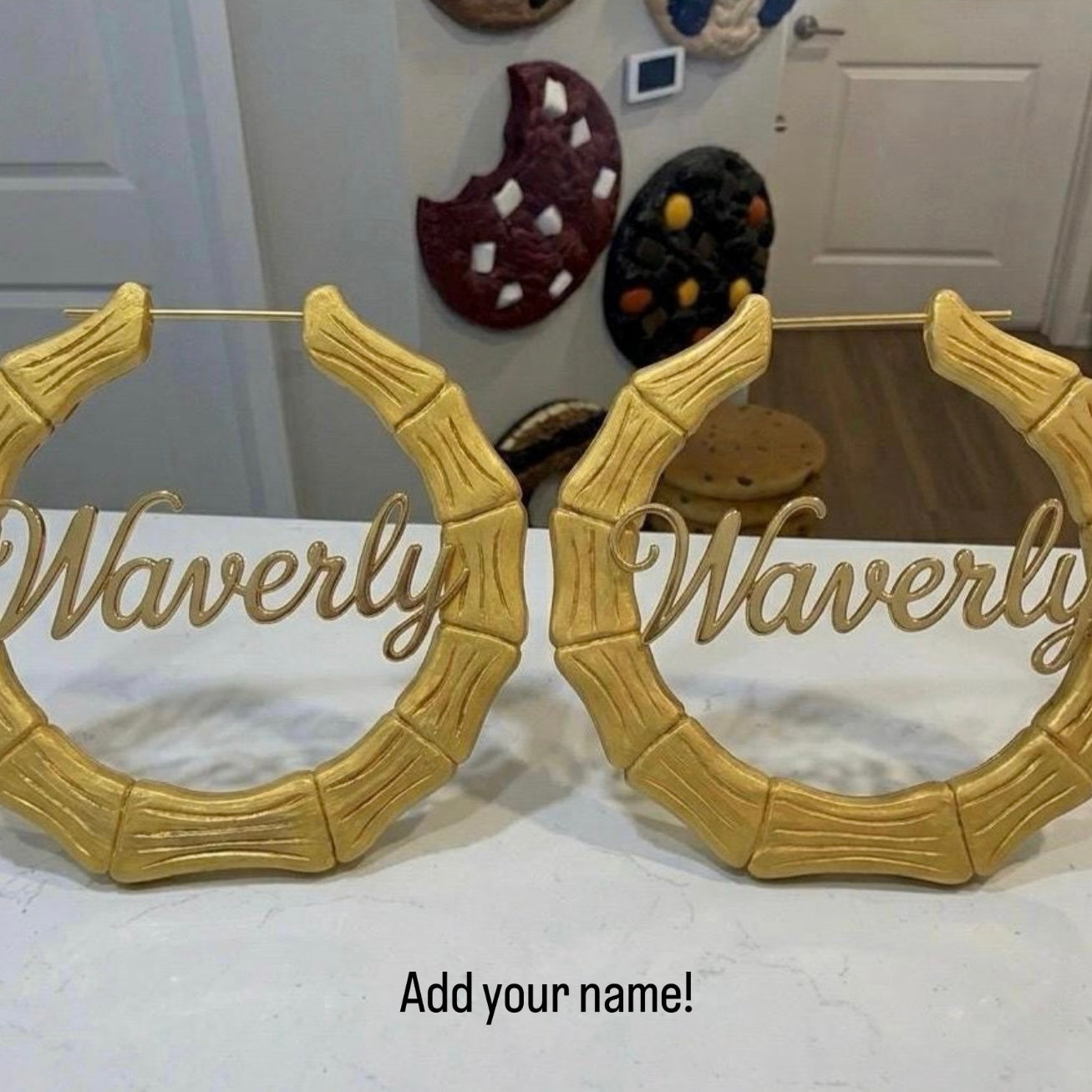 Giant Gold Bamboo Name Earrings Prop | 18" | Wall Decor | 90s inspired | Customizable with or without name | by Waverly Vienna