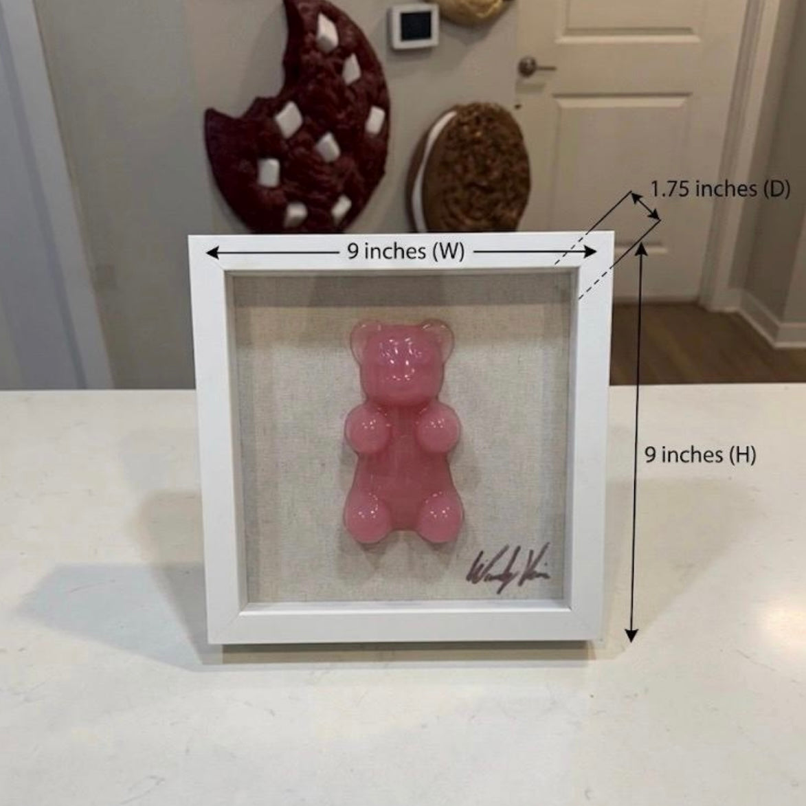 The Single Gummy Bear Resin Art | 9"x9" White Glass Shadow Box | by Waverly Vienna