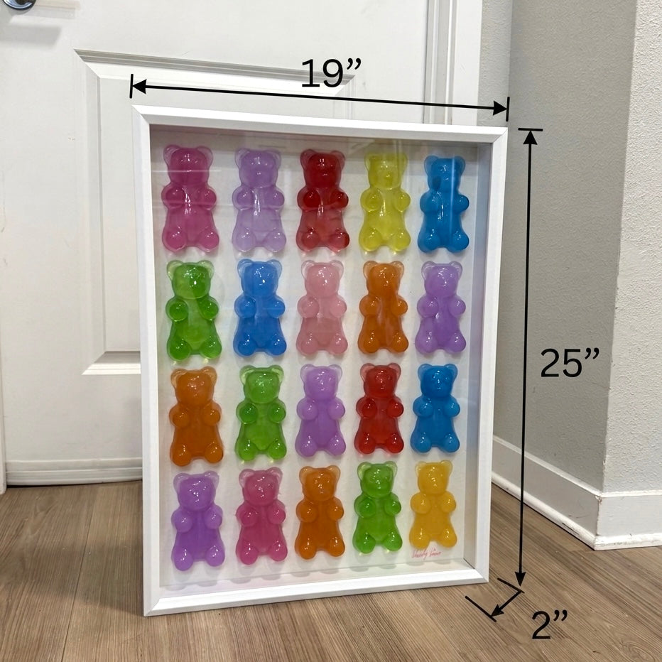 The Rainbow Gummy Bear Art Work | Glass Shadow Box | Resin Art | by Waverly Vienna