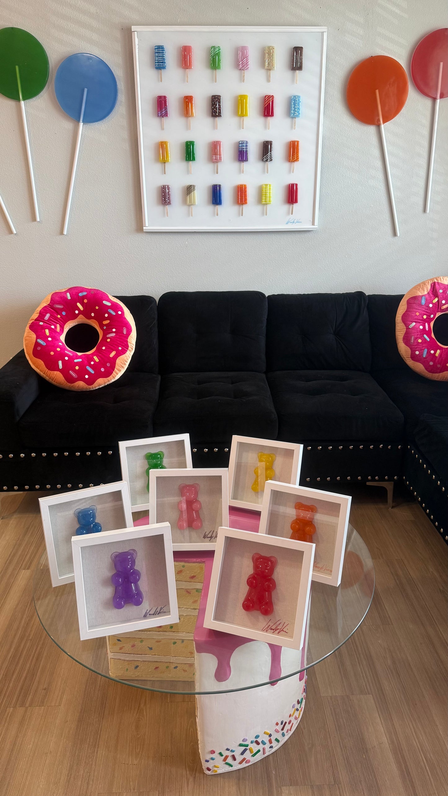 Single Gummy Bear Resin Art | 9"x9" White Glass Shadow Box | by Waverly Vienna
