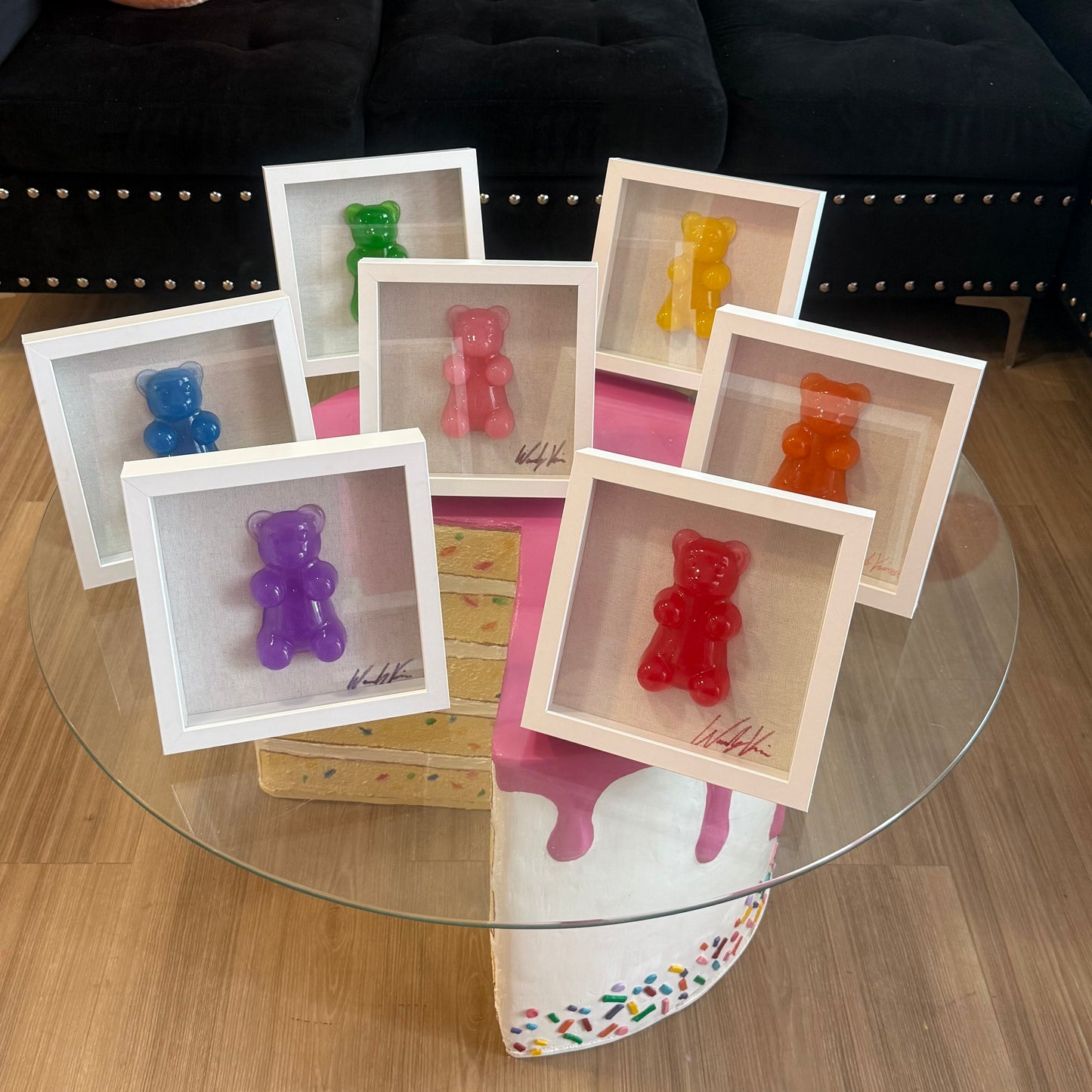 Single Gummy Bear Resin Art | 9"x9" White Glass Shadow Box | by Waverly Vienna