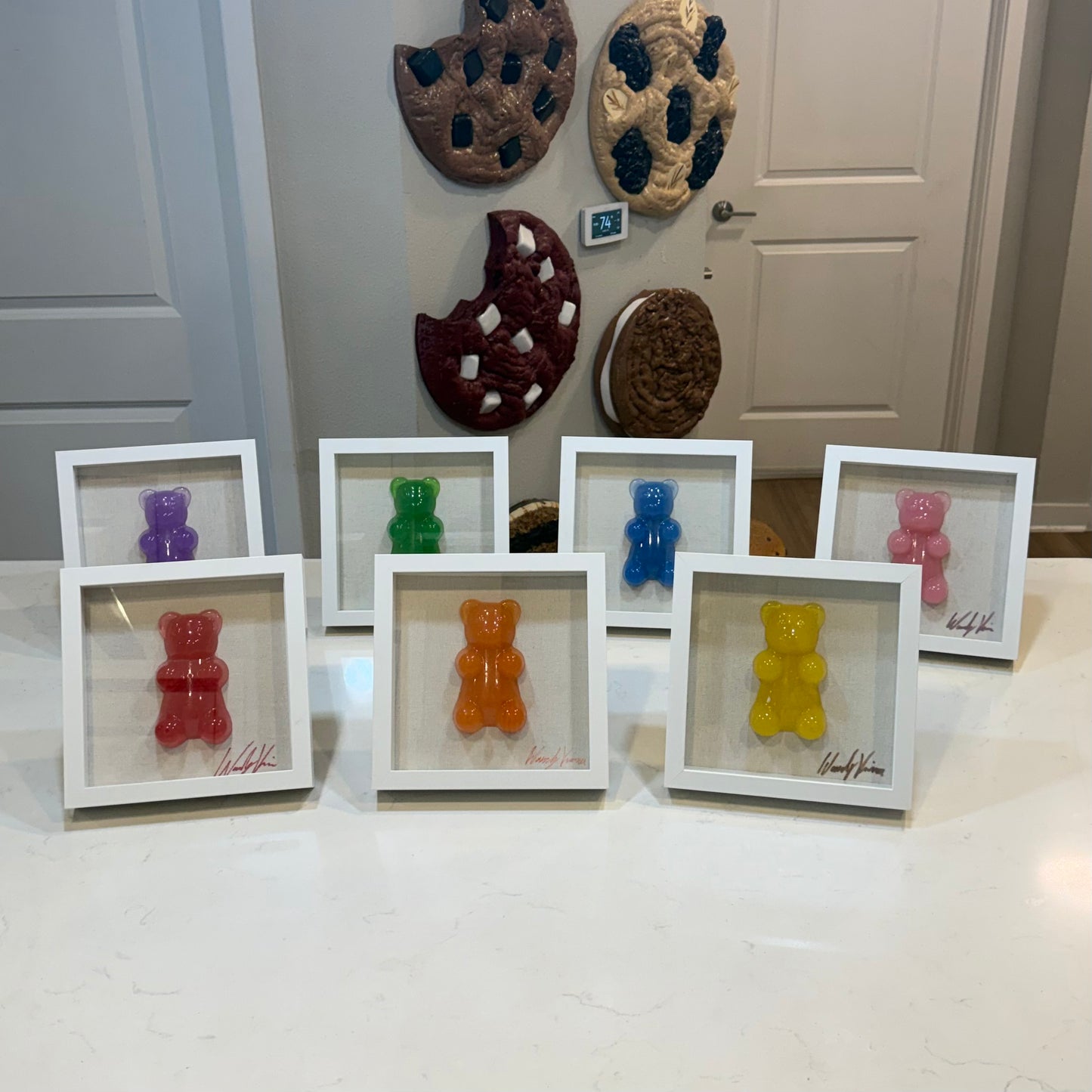 Single Gummy Bear Resin Art | 9"x9" White Glass Shadow Box | by Waverly Vienna