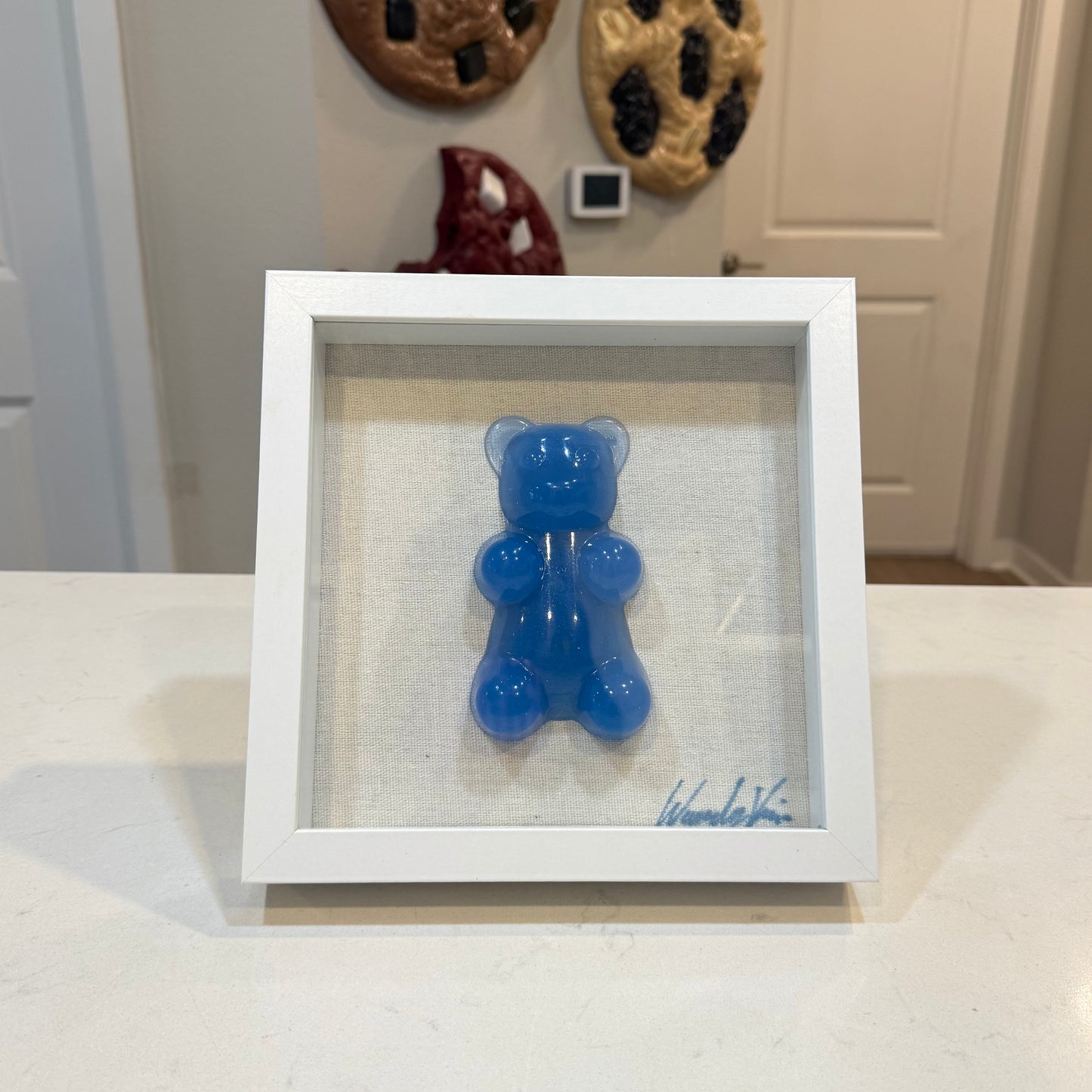 Single Gummy Bear Resin Art | 9"x9" White Glass Shadow Box | by Waverly Vienna
