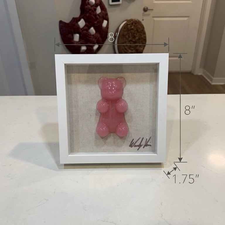 Single Gummy Bear Resin Art | 9"x9" White Glass Shadow Box | by Waverly Vienna