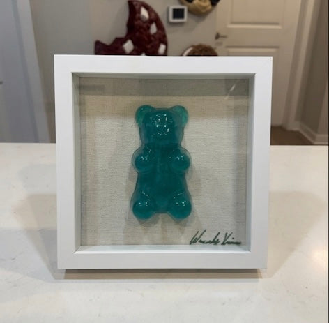 Single Gummy Bear Resin Art | 9"x9" White Glass Shadow Box | by Waverly Vienna