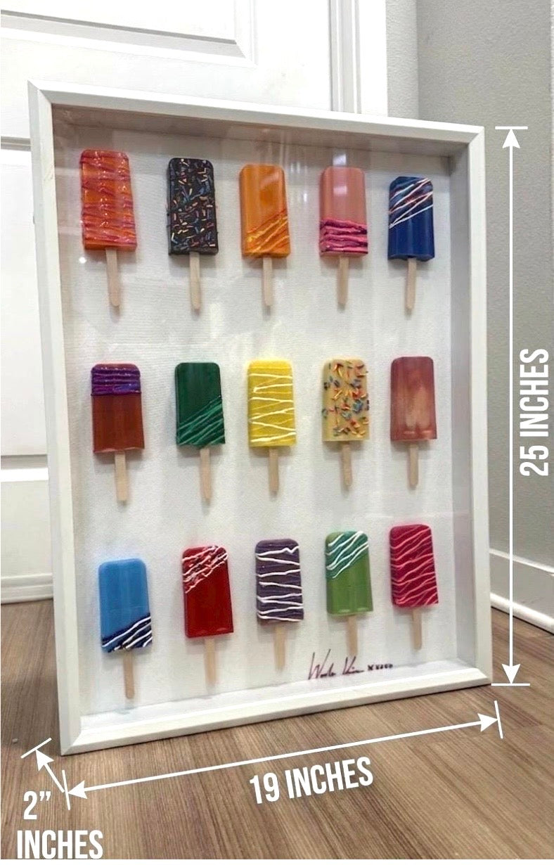 Rainbow Popsicle Art Work | Glass Framed | Resin Art | by Waverly Vienna