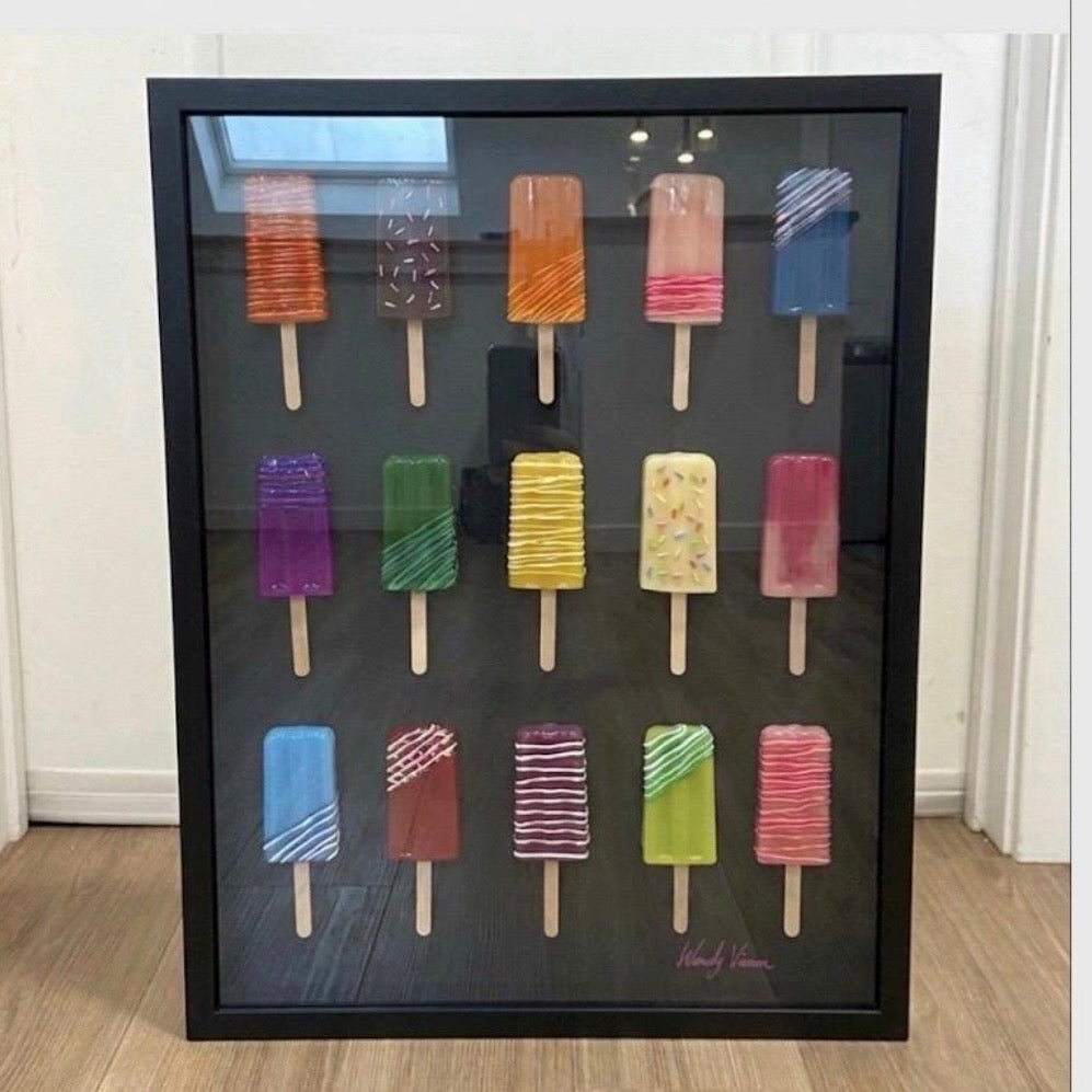 Rainbow Popsicle Art Work | Glass Framed | Resin Art | by Waverly Vienna