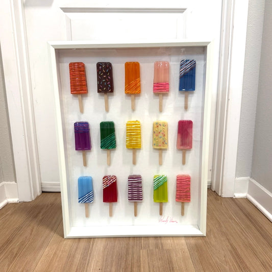 Rainbow Popsicle Art Work | Glass Framed | Resin Art | by Waverly Vienna