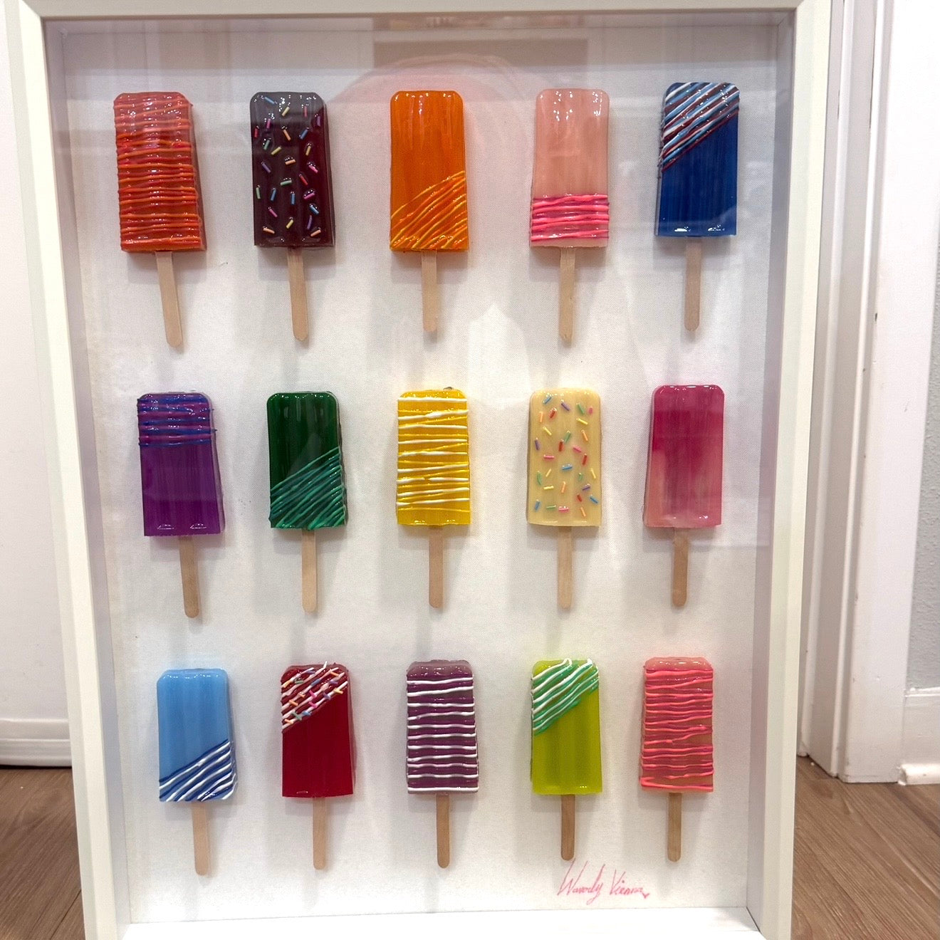 Rainbow Popsicle Art Work | Glass Framed | Resin Art | by Waverly Vienna