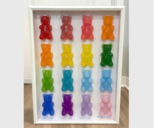 The Rainbow Gummy Bear Art Work | Glass Shadow Box | Resin Art | by Waverly Vienna